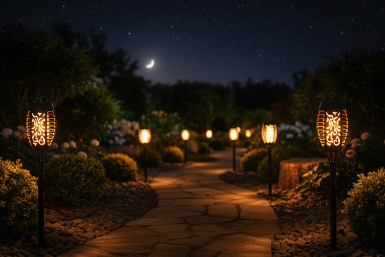 Lanterna Solare LED con Effetto Fiamma - Atmosfera Notturna